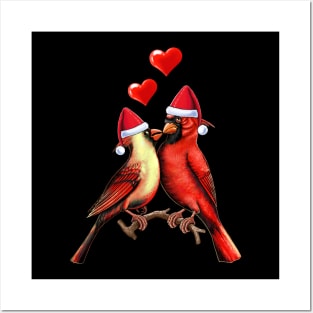 Red Cardinal birds in love Christmas Posters and Art